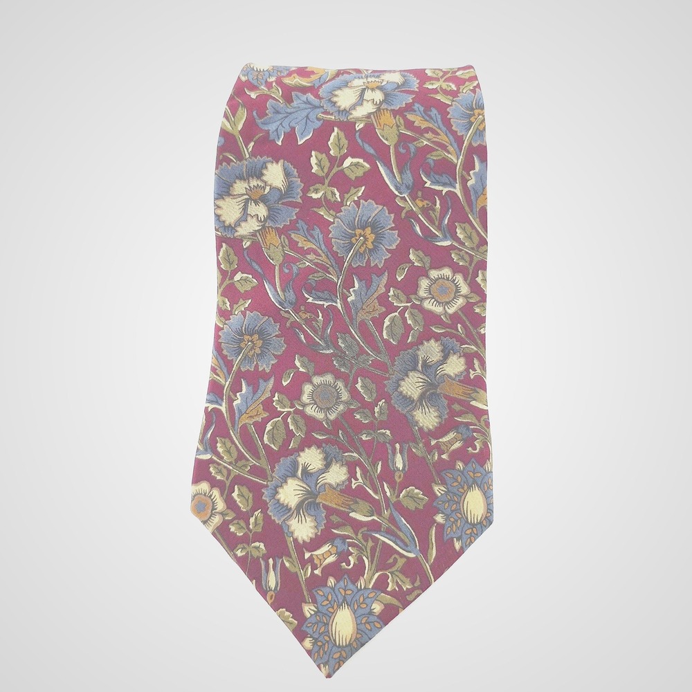Quiet André Valentino Necktie Mens OS Burgundy Blue Floral Silk Made in USA